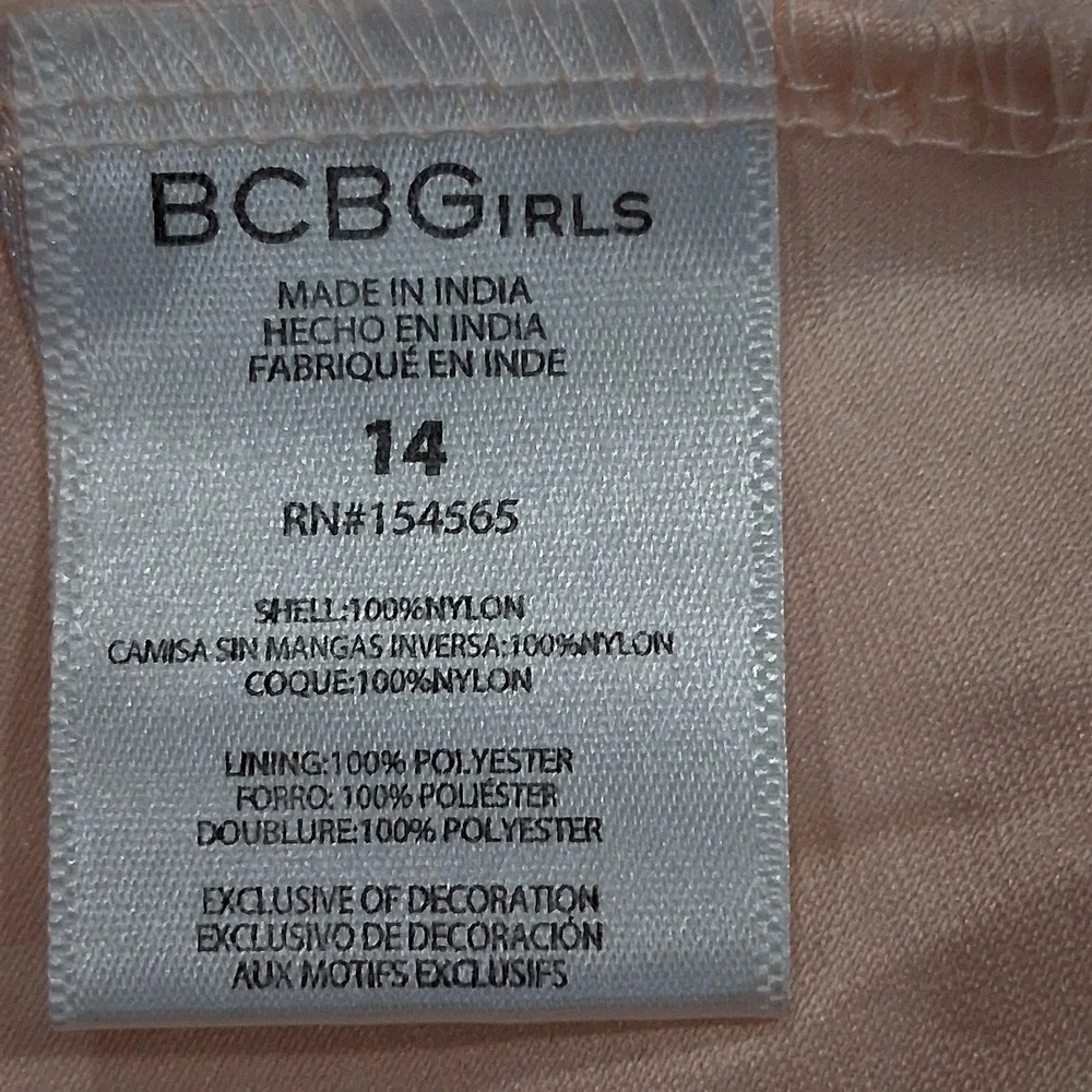 BCBG Girls Peach Pink Floral Lace Fit & Flare Party Dress Size 14 Flutter Sleeve